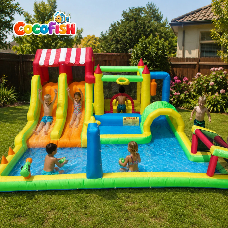 Water Slide Inflatable - Cocofish Parque Acuático Inflable con Tobogán