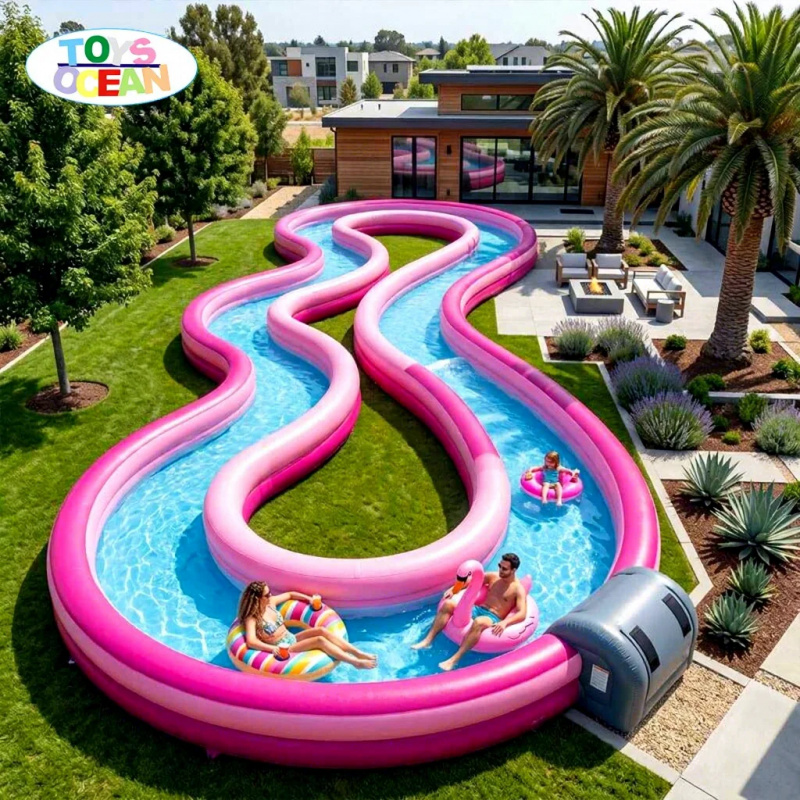 Water Slide Inflatable - Río Inflable Comercial, Rosa Ondulado y